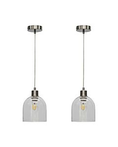 Set of 2 Belten - Clear Glass Cloche with Satin Nickel Pendant Fittings