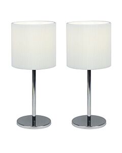 Set of 2 Chrome Touch Operated Table Lamps with White Pleat Shades