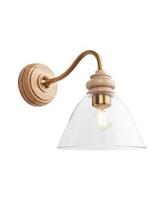 Endon Lighting - Cotswold - 113371 - Ash Wood Aged Brass Clear Glass Wall Light