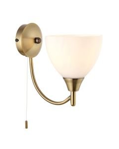 Endon Lighting - Alton - 1805-1AN - Antique Brass Opal Glass Pull Cord Wall Light