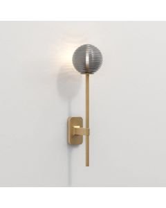 Astro Lighting - Tacoma Single Grande 1429009 & 5036005 - IP44 Antique Brass Wall Light with Smoked Ribbed Glass Shade