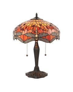 Interiors 1900 - Dragonfly - 64093 - Dark Bronze Tiffany Glass 2 Light Table Lamp