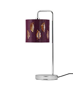 Chrome Arched Table Lamp with Burgundy Fern Cut Out Shade