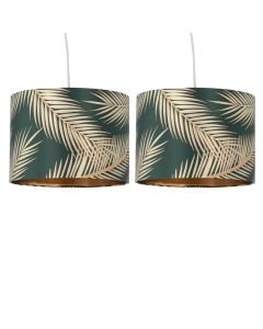 Set of 2 Tropica - Dark Green with Gold Embossed Leaf Detail 30cm Pendant Shades