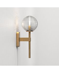 Astro Lighting - Tacoma Single 1429007 & 5036003 - IP44 Antique Brass Wall Light with Clear Ribbed Glass Shade