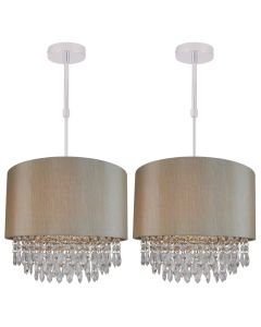 Set of 2 Large 350mm Soft Gold Ceiling Adjustable Flush Shade with Matching Inner and Clear Droplets