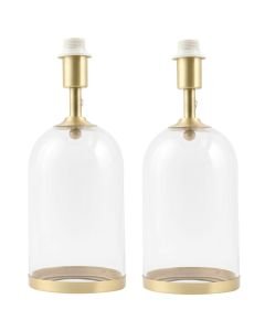 Pair of Satin Brass and Glass Cloche Design Table Lamp Bases