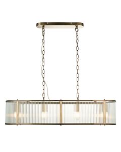 Endon Lighting - Ridgeton - 110945 - Antique Brass Clear Ribbed Glass 4 Light Bar Ceiling Pendant Light