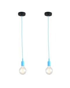 Set of 2 Flex - Blue Silicone Ceiling Pendant Lights with Black Ceiling Rose