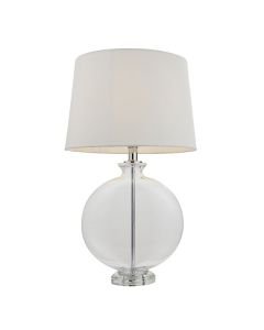 Endon Lighting - Gideon - 90535 - Satin Nickel Clear Glass White Table Lamp With Shade