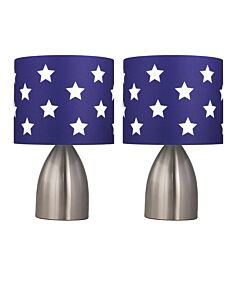 Set of 2 Valentina - Brushed Chrome Touch Lamps with Blue & White Stars Shades