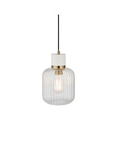 Endon Lighting - Travi - 120667 - Vintage Brass White Marble Clear Ribbed Glass Ceiling Pendant Light
