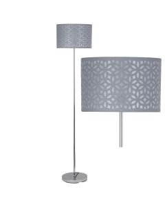Chrome Stick Floor Lamp with Grey Laser Cut Shade