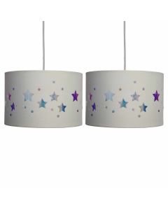 Set of 2 Clayton - White Easy Fit Fabric Pendant Shades with Star Cut Out