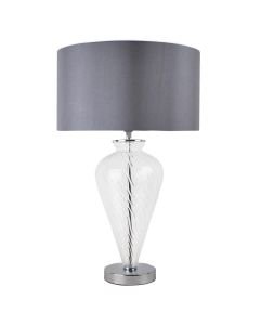 Clear Glass Table Lamp with Grey Fabric Shade
