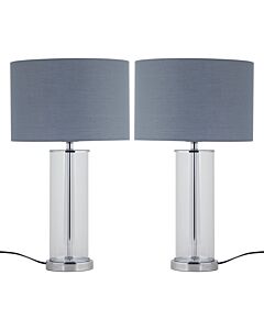 Set of 2 Aura - Chrome Table Lamps with Grey Cotton Shades