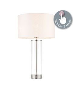 Endon Lighting - Lessina - 70600 - Nickel Clear Glass Vintage White Touch Table Lamp With Shade