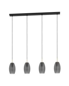 Eglo Lighting - Batista - 900508 - Black Brushed Brass Grey Glass 4 Light Bar Ceiling Pendant Light