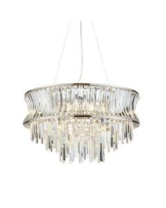 Hodge - Nickel Clear Crystal Glass 9 Light Ceiling Pendant Light