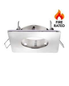 Saxby Lighting - Speculo - 80245 - Brushed Chrome Clear Glass IP65 Square Bathroom Recessed Fire Rated Ceiling Downlight