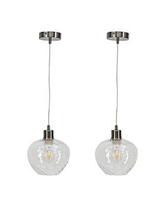 Set of 2 Bradson - Clear Swirl Glass with Satin Nickel Pendant Fittings