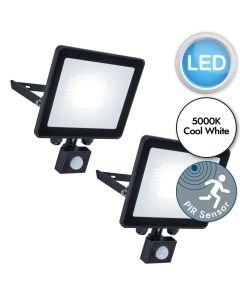 Set of 2 Tec30 PIR Louvre - LED Black Clear Glass IP65 Outdoor Sensor Floodlights