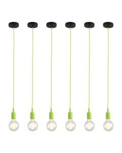 Set of 6 Flex - Green Silicone Ceiling Pendant Lights with Black Ceiling Rose