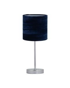 Chrome Stick Table Lamp with Navy Blue Crushed Velvet Shade