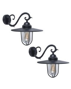 Set of 2 Lucy - Black Clear Glass IP44 Outdoor Wall Lights