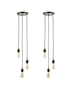 Set of 2 Brushed Bronze Vintage Braided Cable 3 Light Pendant Sets