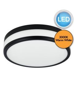 Eglo Lighting - Led Palermo - 900846 - LED Black White Glass 3 Light IP44 Bathroom Ceiling Flush Light