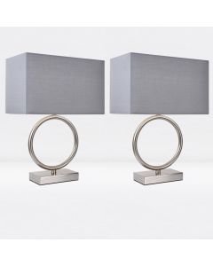 Set of 2 Satin Nickel Hoop Lamps with Grey Shade