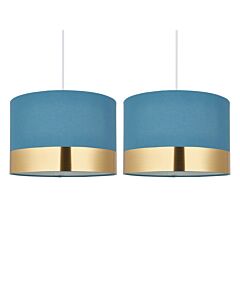 Set of 2 Amara - Teal 30cm Easy Fit Pendant Shades with Gold Band