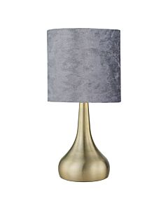 Romana - Antique Brass Touch Operated Table Lamp with Grey Crushed Velvet Shade