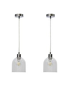 Set of 2 Belten - Clear Glass Cloche with Chrome Pendant Fittings