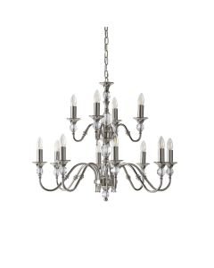Interiors 1900 - Polina - LX124P12N - Nickel Clear Crystal Glass 12 Light Chandelier