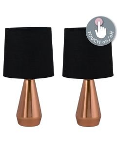 Set of Two Copper Touch Lamps with Black Shades
