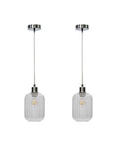 Set of 2 Batley - Clear Ribbed Glass with Chrome Pendant Fittings