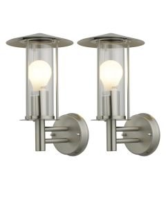 Set of 2 Treviso - Brushed Stainless Steel Outdoor Wall Lights