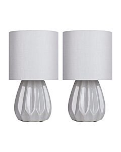 Set of 2 Geometric - Grey Ceramic Table Lamps with Matching Shades