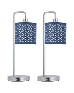 Set of 2 Chrome Arched Table Lamps with Navy Blue Laser Cut Shades