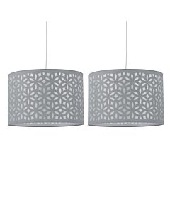 Set of 2 Grey Laser Cut 33cm Pendant Lightshades