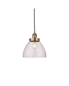Endon Lighting - Hansen - 77272 - Antique Brass Clear Glass Ceiling Pendant Light