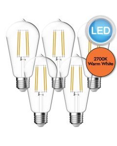 5 x 6.8W LED E27 ST64 Filament Light Bulbs - Warm White