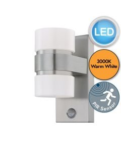 Eglo Lighting - Atollari - 96277 - LED Stainless Steel Silver White 2 Light IP44 Outdoor Sensor Wall Light