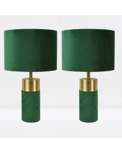 Set of 2 Green Velour Velvet Table Lamps