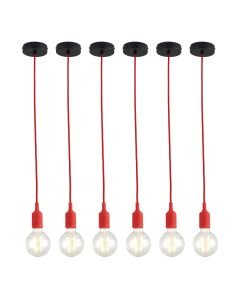 Set of 6 Flex - Red Silicone Ceiling Pendant Lights with Black Ceiling Rose