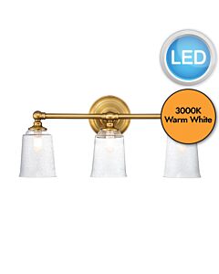 Feiss Lighting - Hugeunot Lake - FE-HUGOLAKE3BATH-BB - LED Brass Clear Seeded Glass 3 Light IP44 Bathroom Wall Light