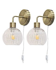 Set of 2 Toby - Antique Brass Plug in Wall Lights