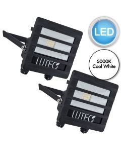 Set of 2 Tec10 Louvre - LED Black Clear Glass IP65 Outdoor Floodlights